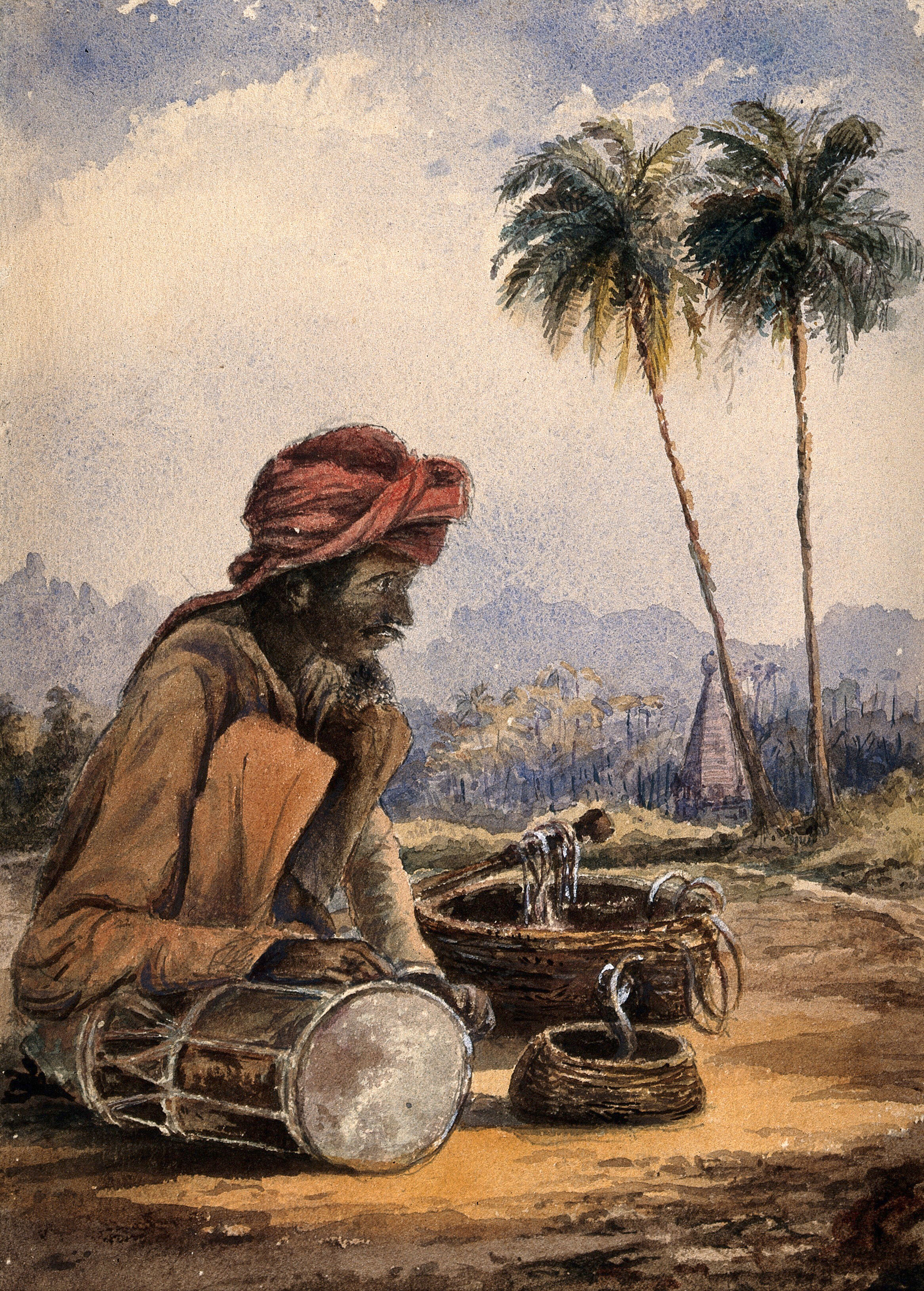 A Snake Charmer From Poonah India Watercolour 1873 Wellcome