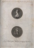view A prize medal of the Medical Society of London; on the front is Queen Charlotte and on reverse is Hygieia with a serpent. Engraving by R.G. Reeve.