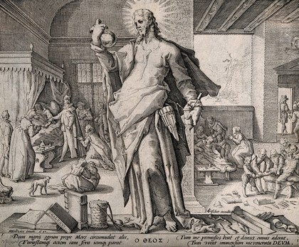 The physician as Christ. Line engraving after H. Goltzius.