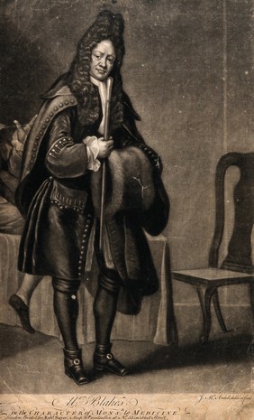 Mr. Blake in the character of Monsieur le médecin. Mezzotint by J. McArdell after himself.