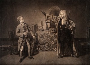 view An episode in Samuel Foote's play The devil upon two sticks: the cobbler Emmanuel Last is examined for entry as a licentiate to the Royal College of Physicians by Dr Hellebore, the president of the college. Mezzotint by J. Finlayson after J. Zoffany, 1769.