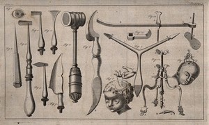 view Surgical instruments. Engraving with etching.