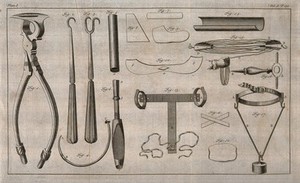 view Surgical instruments. Engraving with etching.