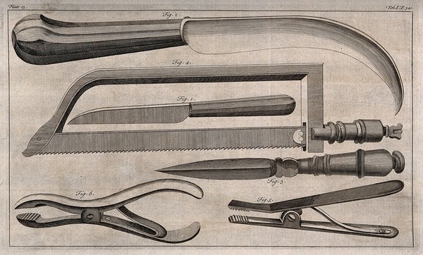 Surgical instruments. Engraving with etching.