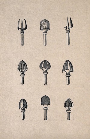 view Surgical instruments. Drawing with watercolour.