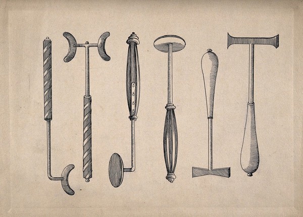 Surgical instruments. Pen and ink drawing, 1850/1910?.