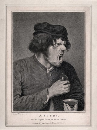 A man grimacing grotesquely after taking some unpleasant tasting medicine. Stipple engraving by G.S. Facius and/or J.G. Facius, 1796, after A. Brouwer.