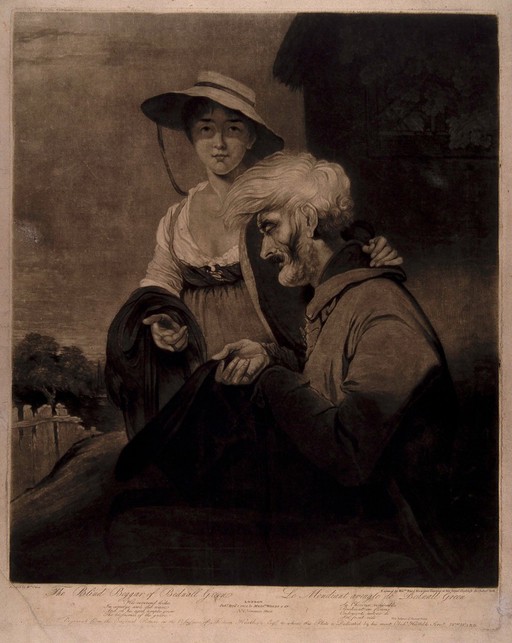 The blind beggar of Bethnal Green. Mezzotint by W. Ward, 1804, after W. Owen.