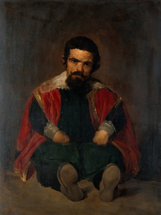 A dwarf at the court of King Philip IV of Spain. Oil painting by M. Pineda Montón after Diego Velazquez de Silva.