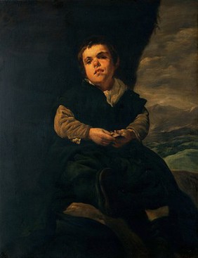 The dwarf Francisco Lezcano, "El Niño de Vallecas". Oil painting by M. Pineda Montón after Diego Velazquez de Silva.