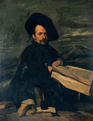 A dwarf at the court of King Philip IV of Spain. Oil painting by M. Pineda Montón after Diego Velazquez de Silva.