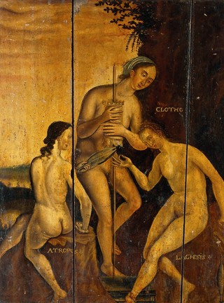 The three Fates. Oil painting after Philipp Galle.