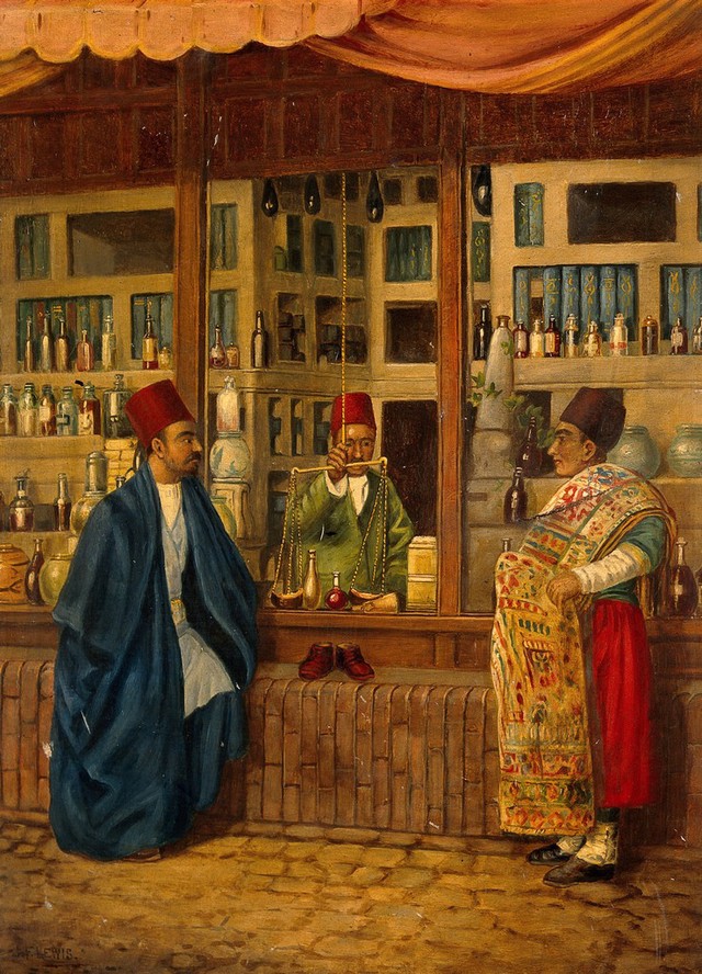 a-shop-in-a-bazaar-in-the-middle-east-oil-painting-wellcome-collection