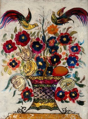 Flowers. Painting and collage by a Turkish painter.