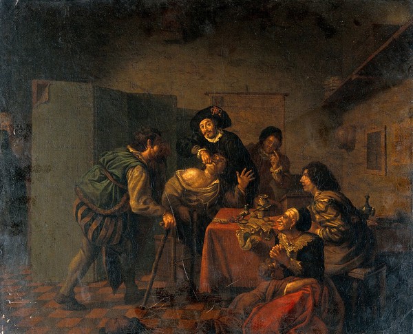 Tooth extraction. Oil painting attributed to a member of the Horemans family.