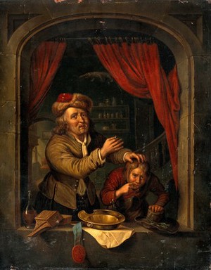 view A dental operation. Oil painting after Gerrit Dou.