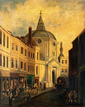 The Royal College of Physicians, Warwick Lane, London. Oil painting.