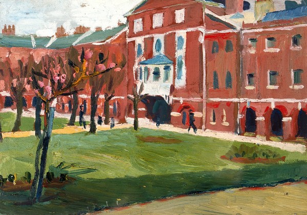 Royal Naval Hospital, Haslar: the façade. Oil painting by Godfrey Jervis Gordon ("Jan Gordon").