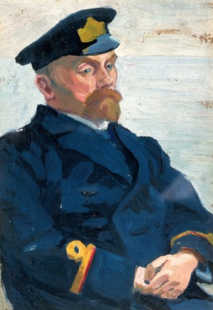 view George H.T. Wilsmore, warrant wardmaster, Royal Naval Hospital, Haslar. Oil painting by Godfrey Jervis Gordon ("Jan Gordon").