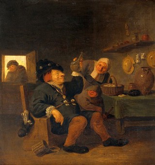 A medical practitioner examining a urine-flask. Oil painting attributed to P. de Bloot.