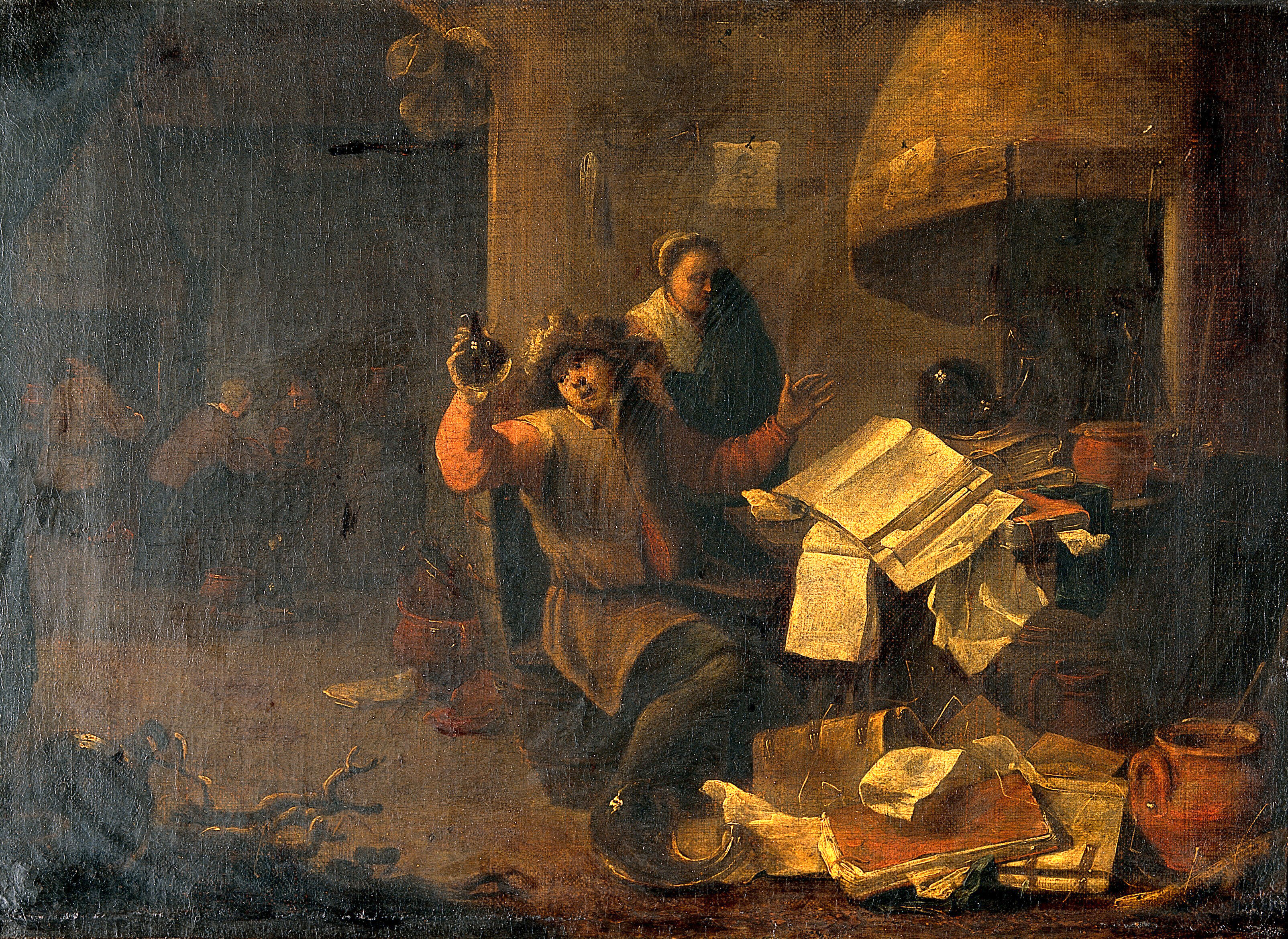 A Physician Alchemist Examining A Urine Flask Oil Painting By A