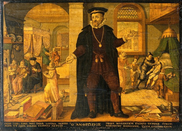 The medical practitioner appearing as a mere human when he has succeeded in curing sick people. Coloured engraving by Johann Gelle after E. van Panderen.