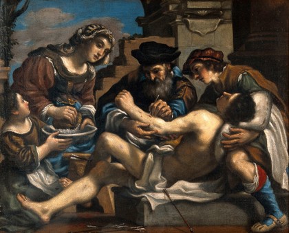 M0007319: Saint Sebastian being treated by surgeons