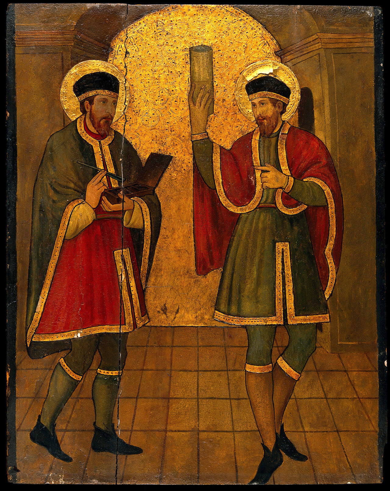 Saint Cosmas and Saint Damian. Oil painting formerly attributed to Jaime Huguet., by Jaume Huguet