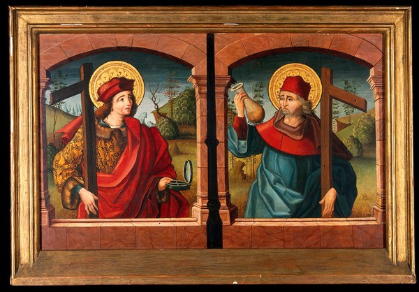 Saint Cosmas and Saint Damian. Oil painting.