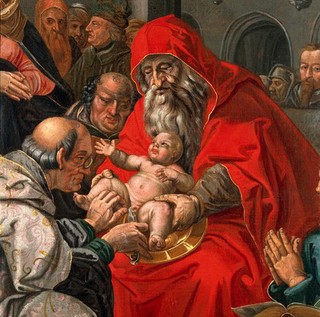 The circumcision of Christ. Oil painting after Hendrik Goltzius.