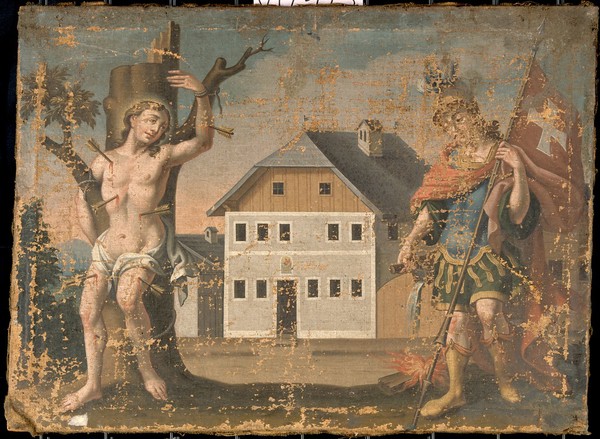 Saint Sebastian and Saint Florian. Oil painting by an Austrian painter, 18th (?) century.