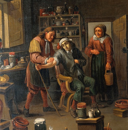 Detail: Interior of a surgery with two operators.
