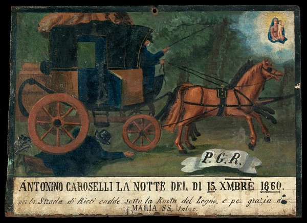 Antonino Caroselli run over by a coach. Oil painting by an Italian painter, 1860.