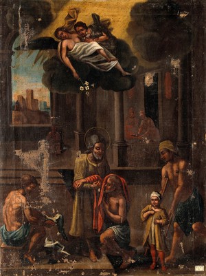 view A miraculous cure described in the New Testament. Oil painting by an Italian painter.