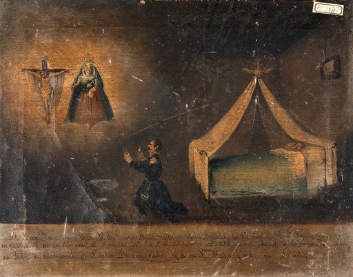 Don Diego Gomes Ponce cured of smallpox, December 1856. Oil painting by a Spanish painter, 1856/7.