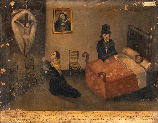Juaquin ? recovering from a wounded leg, 6 (?) September 1861. Oil painting by a Spanish painter, 1866.