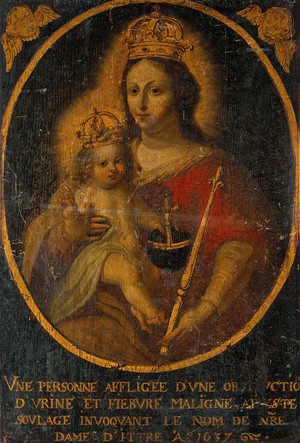 view The Virgin of Ittre with the Christ Child, crowned and holding the orb and sceptre. Oil painting, 1637.