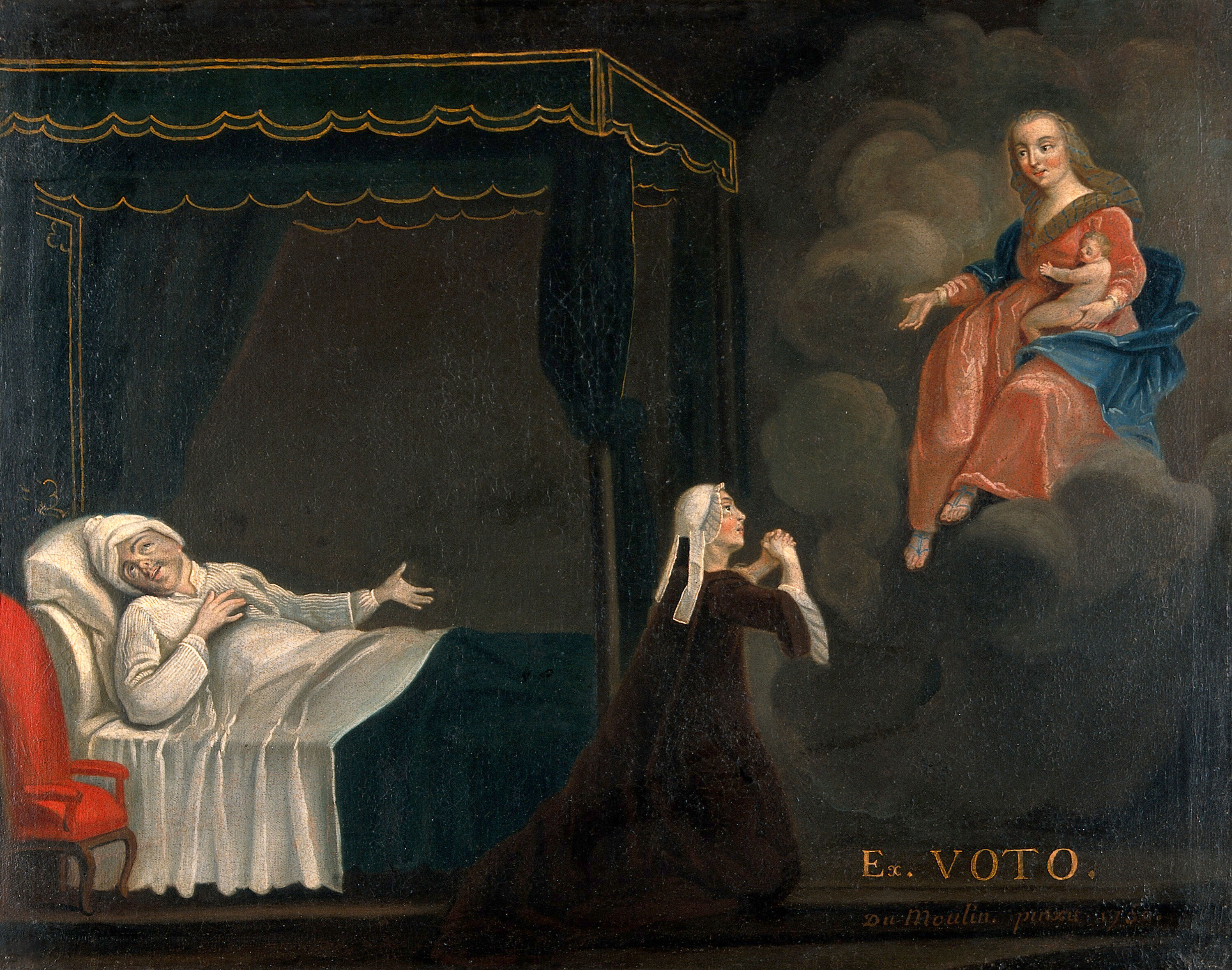 A Sick Man In Bed A Woman Praying To The Virgin And Child Oil