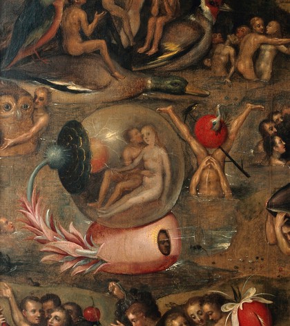 The 'Garden of earthly delights'. Oil painting after Hieronymus Bosch.