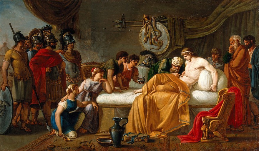 The wounded Alcibiades. Oil painting formerly attributed to Jean Charles Nicaise Perrin.