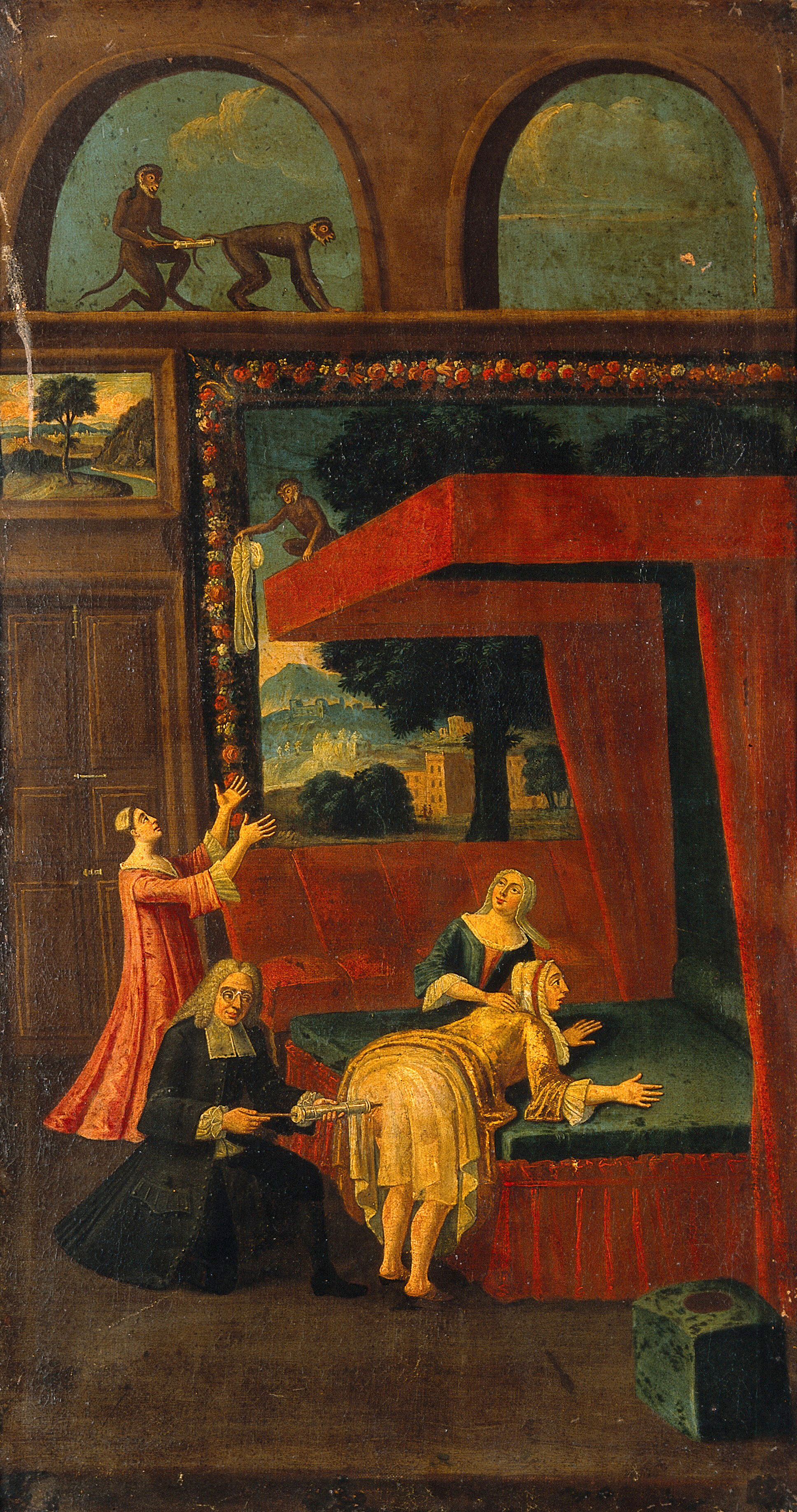 A Clyster In Use Oil Painting By A French Painter Ca 1700