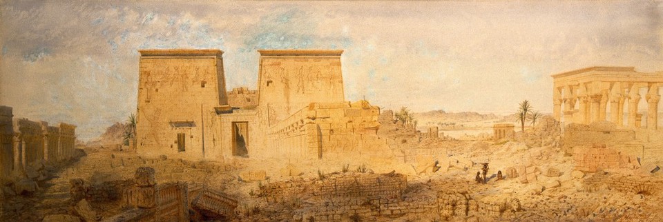 Temples at Philae on the Nile. Watercolour by A. MacCallum, 1874.