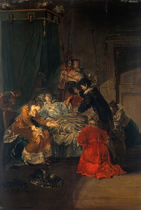 Death of a king. Oil painting by E L Musso (?).