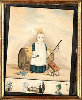 Memorial of a dead child. Watercolour by S.E.B. (?), 1848.