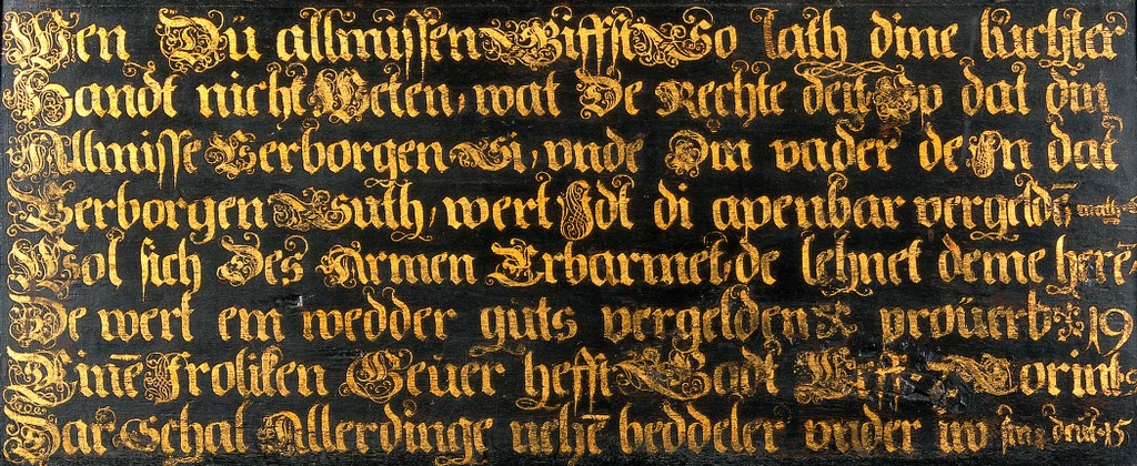 Works of mercy with Dives and Lazarus. Oil painting by a Flemish painter, ca. 1550.