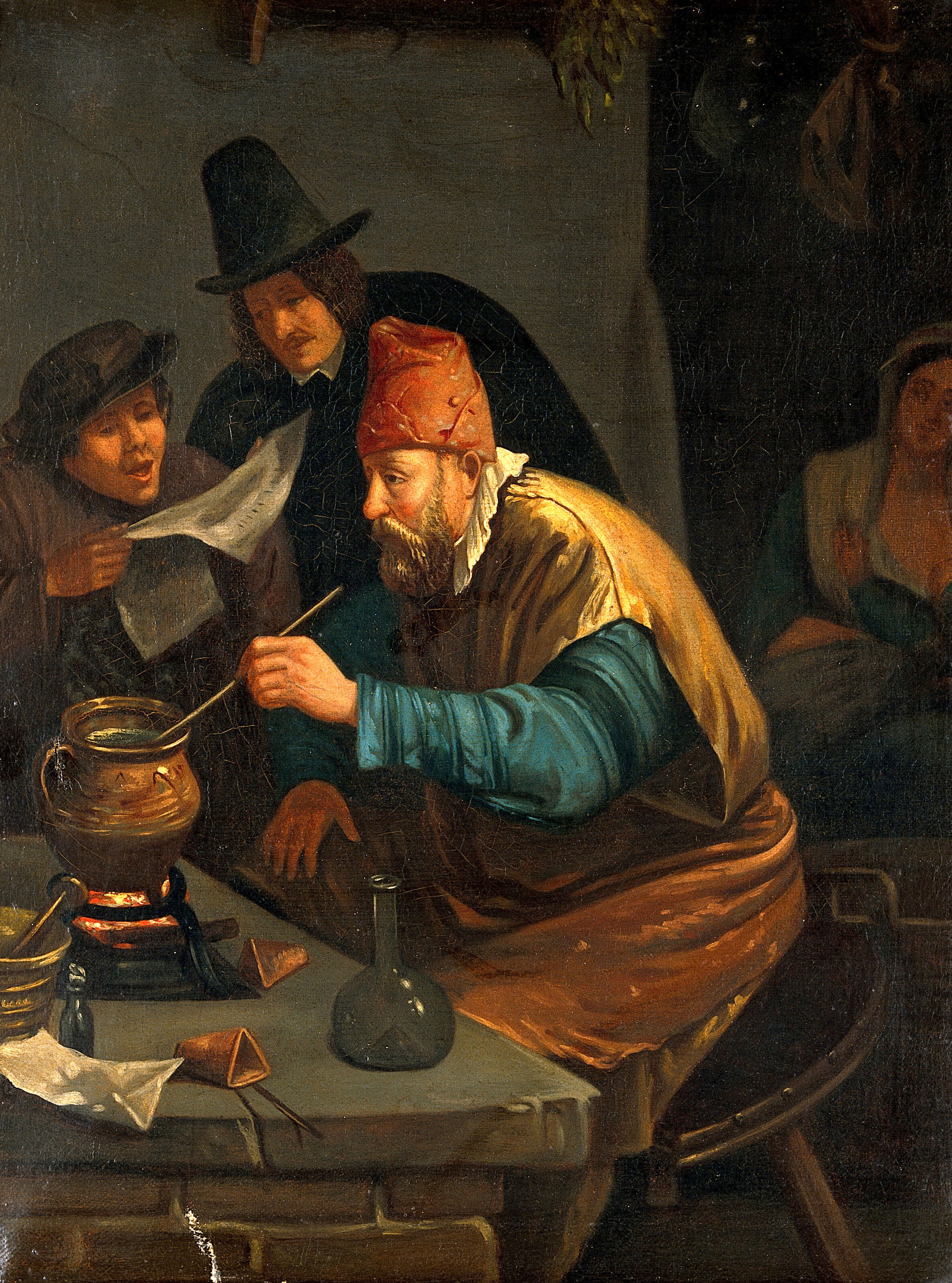 An Alchemist Oil Painting After Jan Havicksz Steen With A