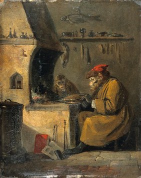 A monkey alchemist. Oil painting by E. Bristow.