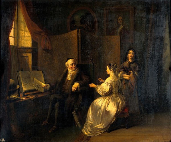A fortune-teller. Oil painting attributed to John Cawse.