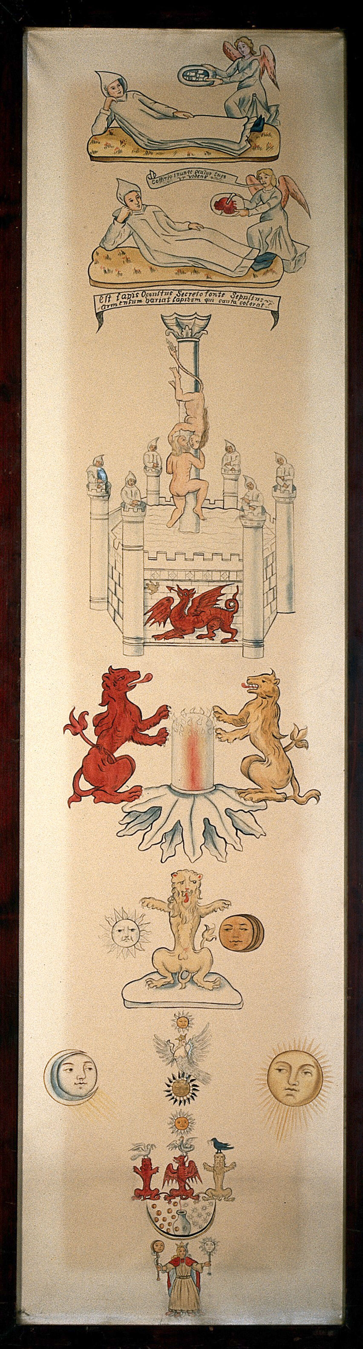 Alchemical devices. Watercolour after George Ripley., by George Ripley