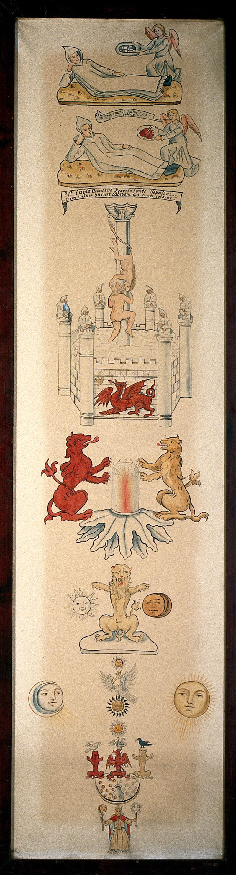 Alchemical devices. Watercolour after George Ripley., by George Ripley